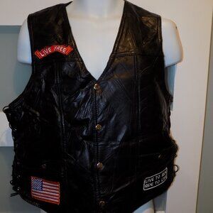 Caribou Creek Live Free/USA/Route66 Patchwork Leather Vest W/Holder Size M Mens